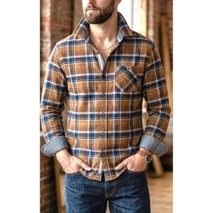 Flag & Anthem Flannel Shirt Mens L Brown Check Plaid Button Down NWT